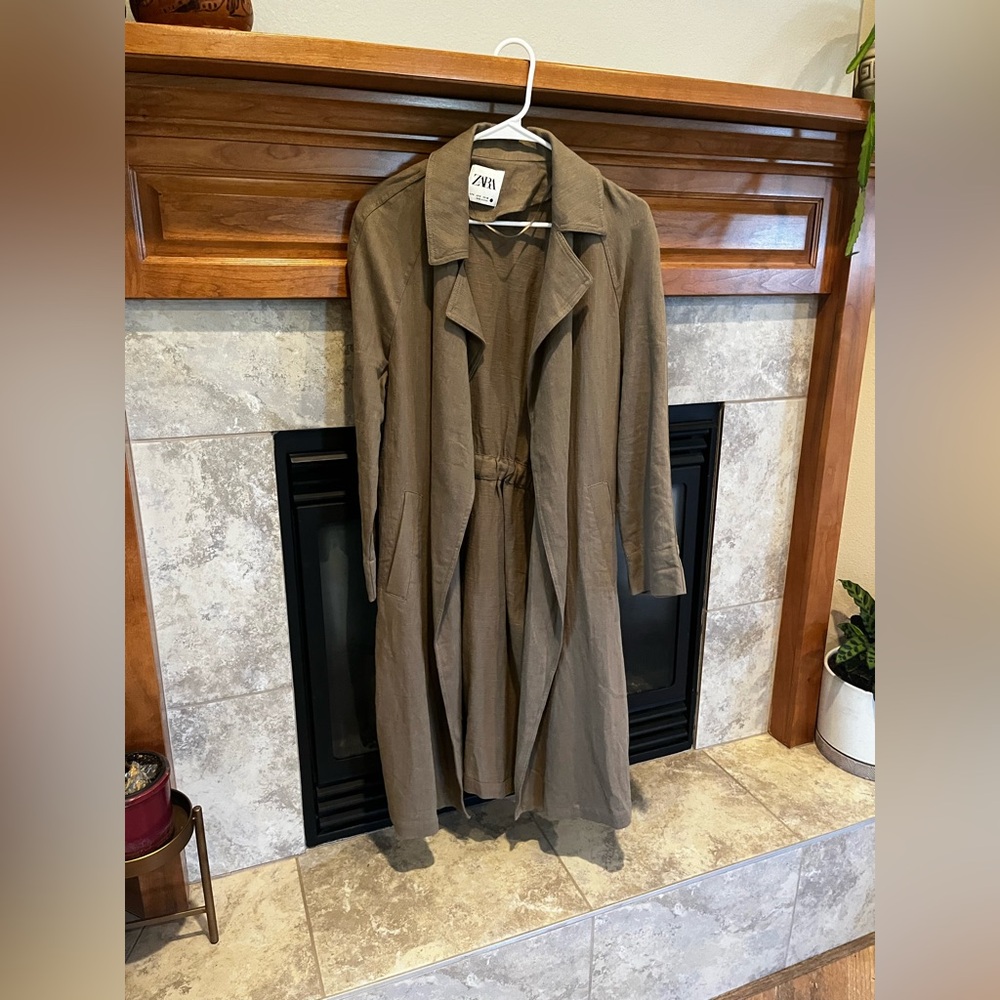 ZARA Rustic Linen Blend Trench Coat - Picture 10 of 11